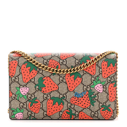 Gucci GG Supreme Monogram Strawberry Chain Wallet 1 of 14