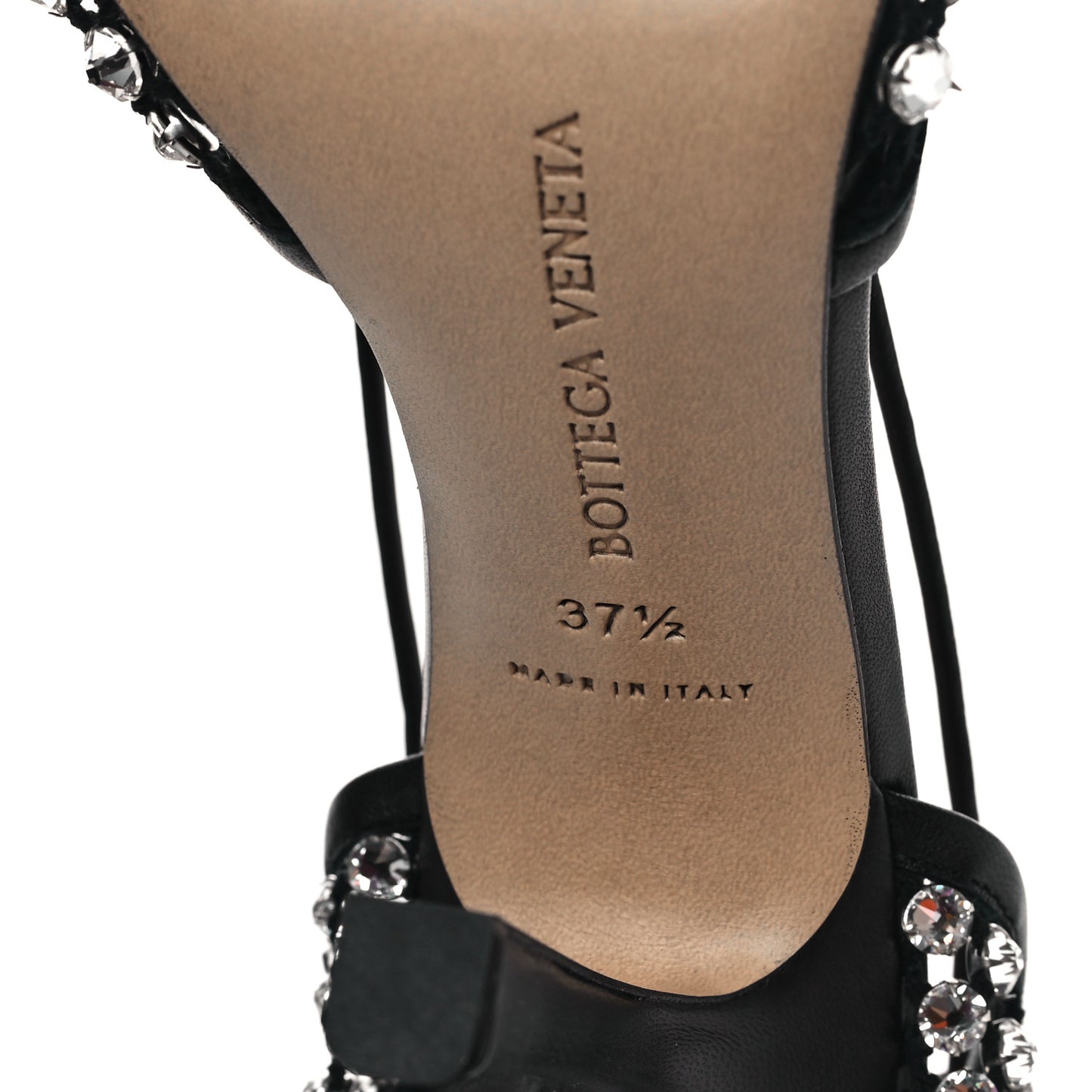 Mesh Nappa Crystal Embellished Sparkle Stretch Ankle Tie Sandals 37.5 Black