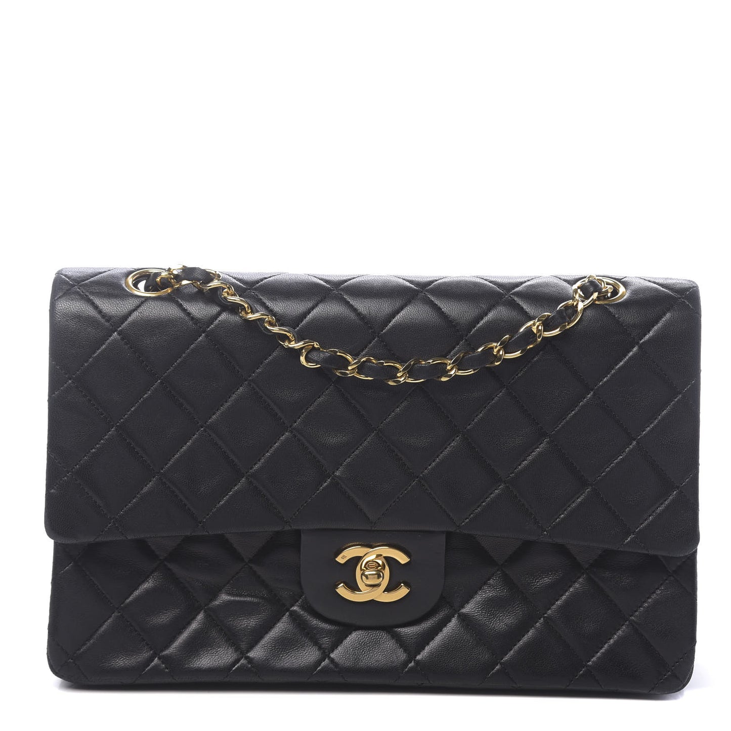 Lambskin Quilted Medium Double Flap Black