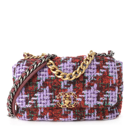 Chanel Tweed Quilted Medium Chanel 19 Flap Red Purple Green 1 of 9