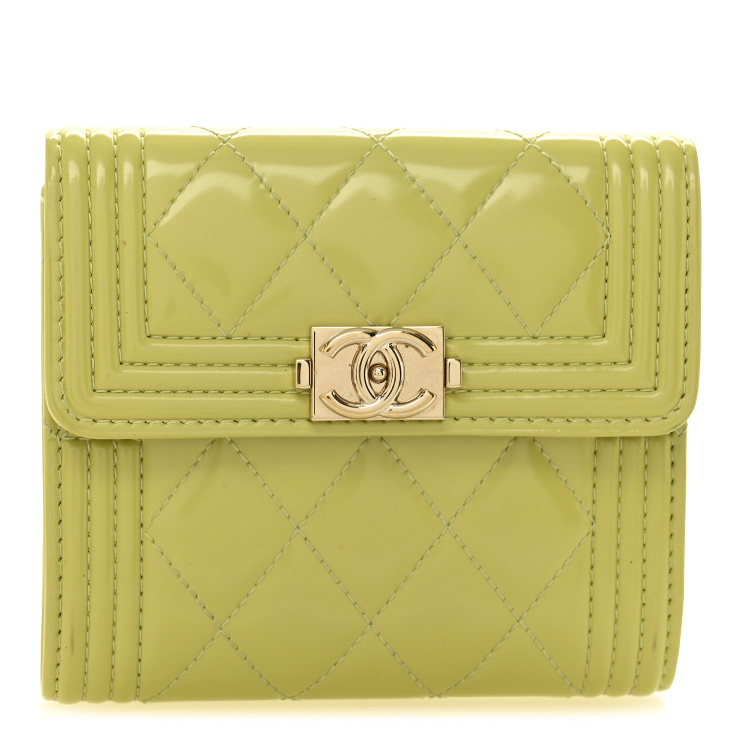 Chanel Patent Quilted Compact Boy Wallet Yellow 1 of 12