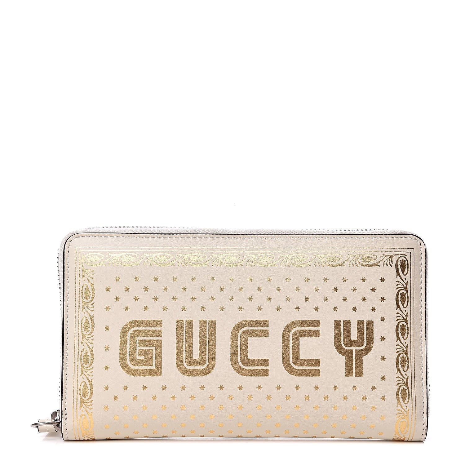 Gucci X SEGA Calfskin GUCCY Stars Zip Around Wallet Mystic White Gold 1 of 8