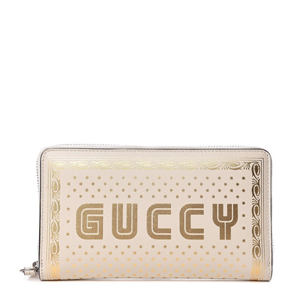 Gucci X SEGA Calfskin GUCCY Stars Zip Around Wallet Mystic White Gold 1 of 8
