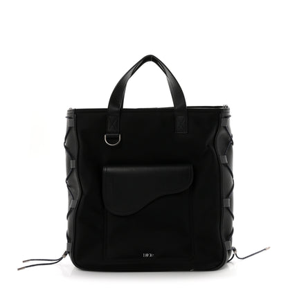 Christian Dior X SACAI Nylon Grained Calfskin Saddle Tote Black 1 of 10