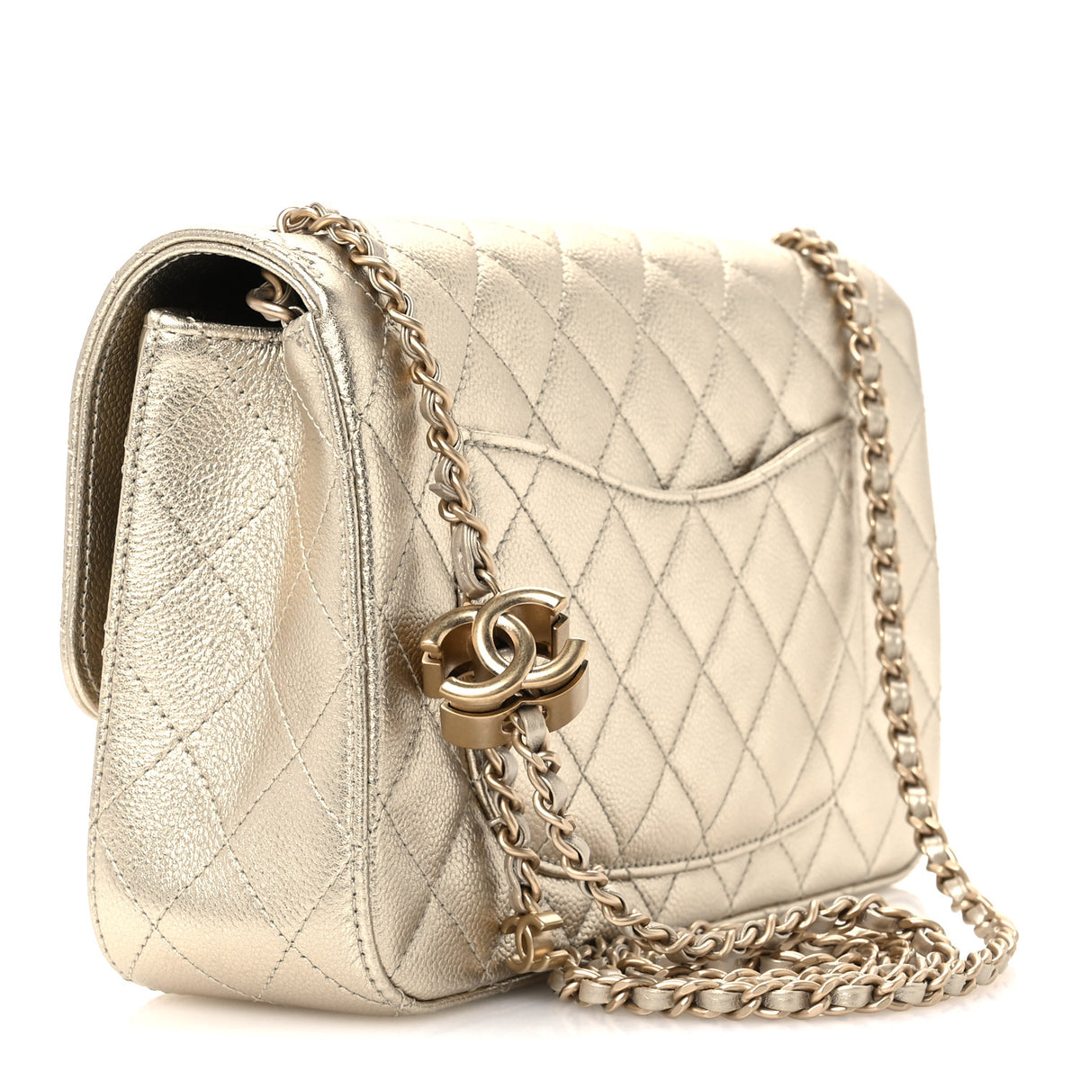 Chanel Metallic Caviar Quilted Medium CC Slide Flap Light Gold 2 of 11