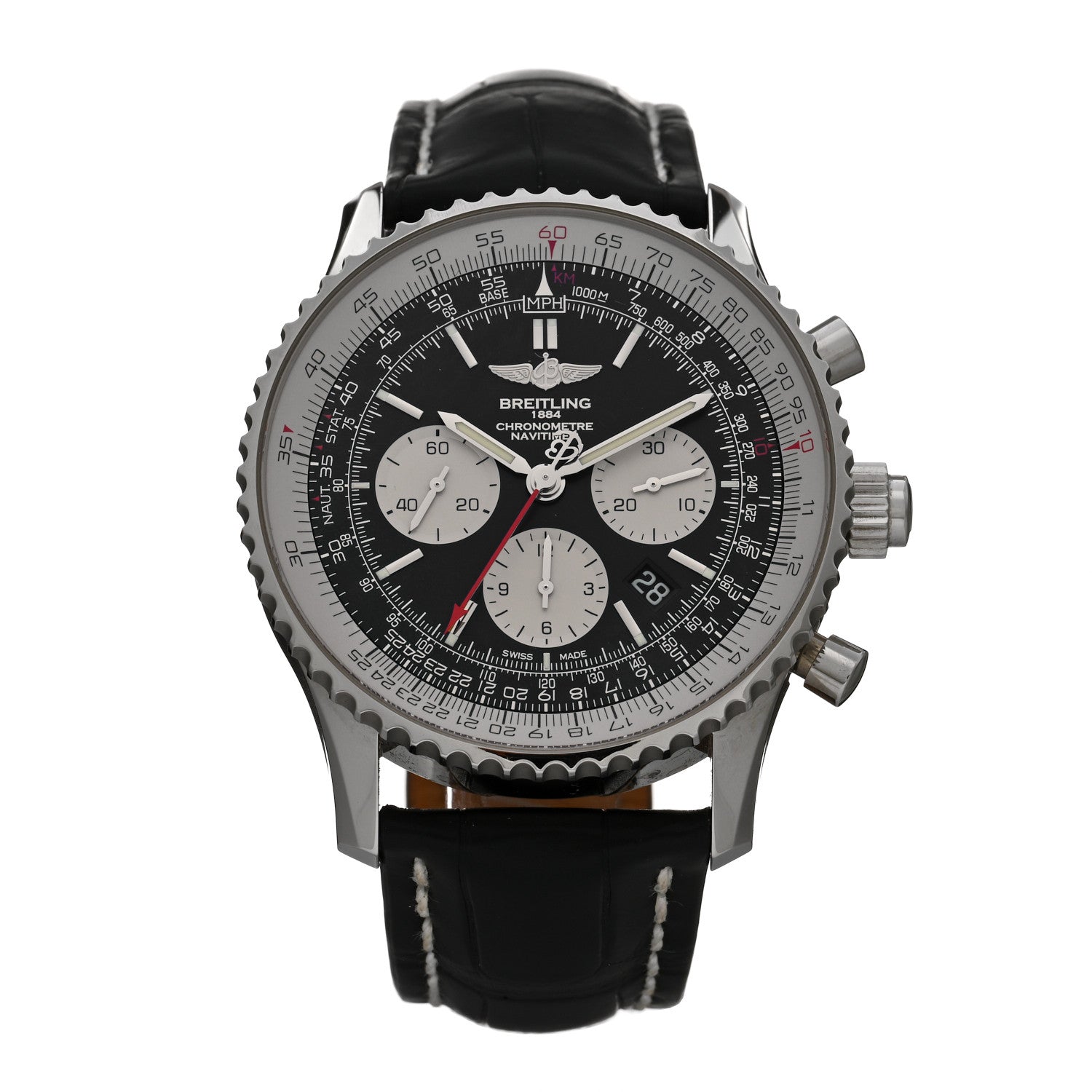 Breitling Stainless Steel Alligator 44mm Navitimer 1884 Chronograph Automatic Watch Black AB0310 1 of 4