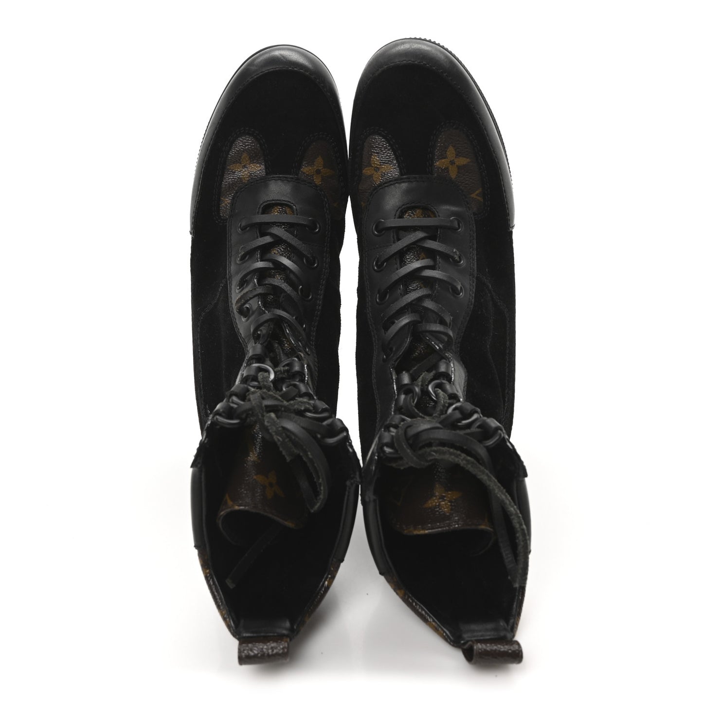 Suede Calfskin Monogram Laureate Platform Desert Boots 37.5 Black