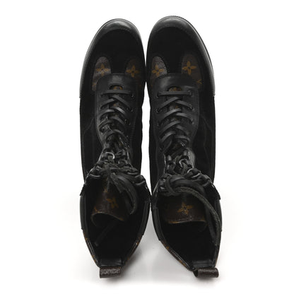 Louis Vuitton Suede Calfskin Monogram Laureate Platform Desert Boots 37.5 Black 2 of 8
