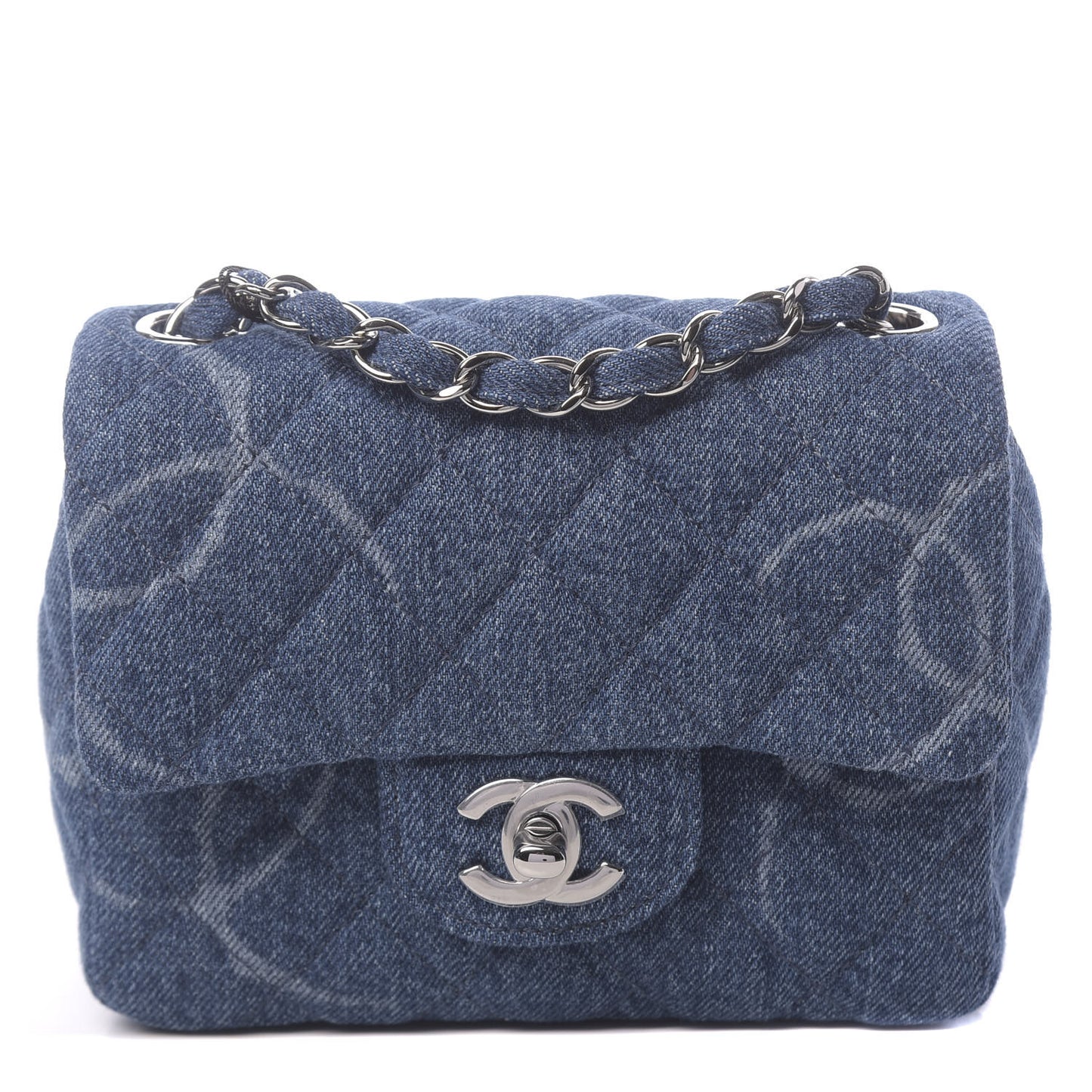 Denim CC Quilted Mini Square Flap Blue