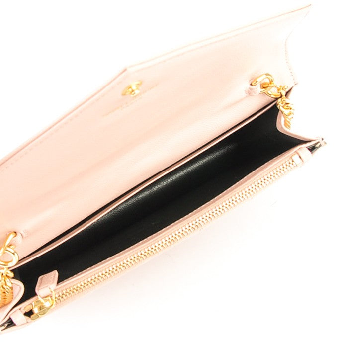Saint Laurent Grain De Poudre Matelasse Chevron Monogram Envelope Chain Wallet Pale Pink 5 of 7