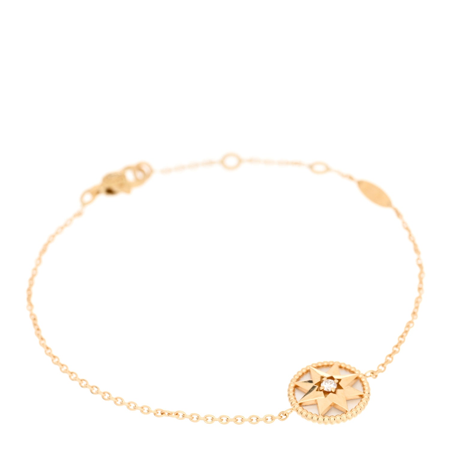 Christian Dior 18K Yellow Gold Diamond Mother of Pearl Rose Des Vents Bracelet 1 of 5