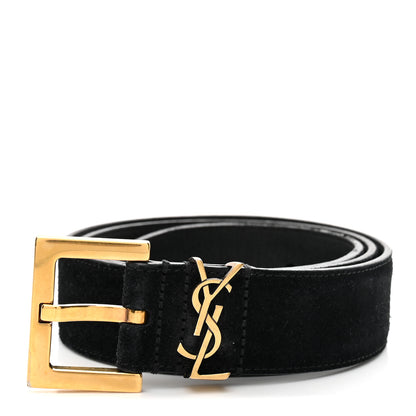 Saint Laurent Suede Monogram Cassandre Belt 75 30 Black 1 of 6