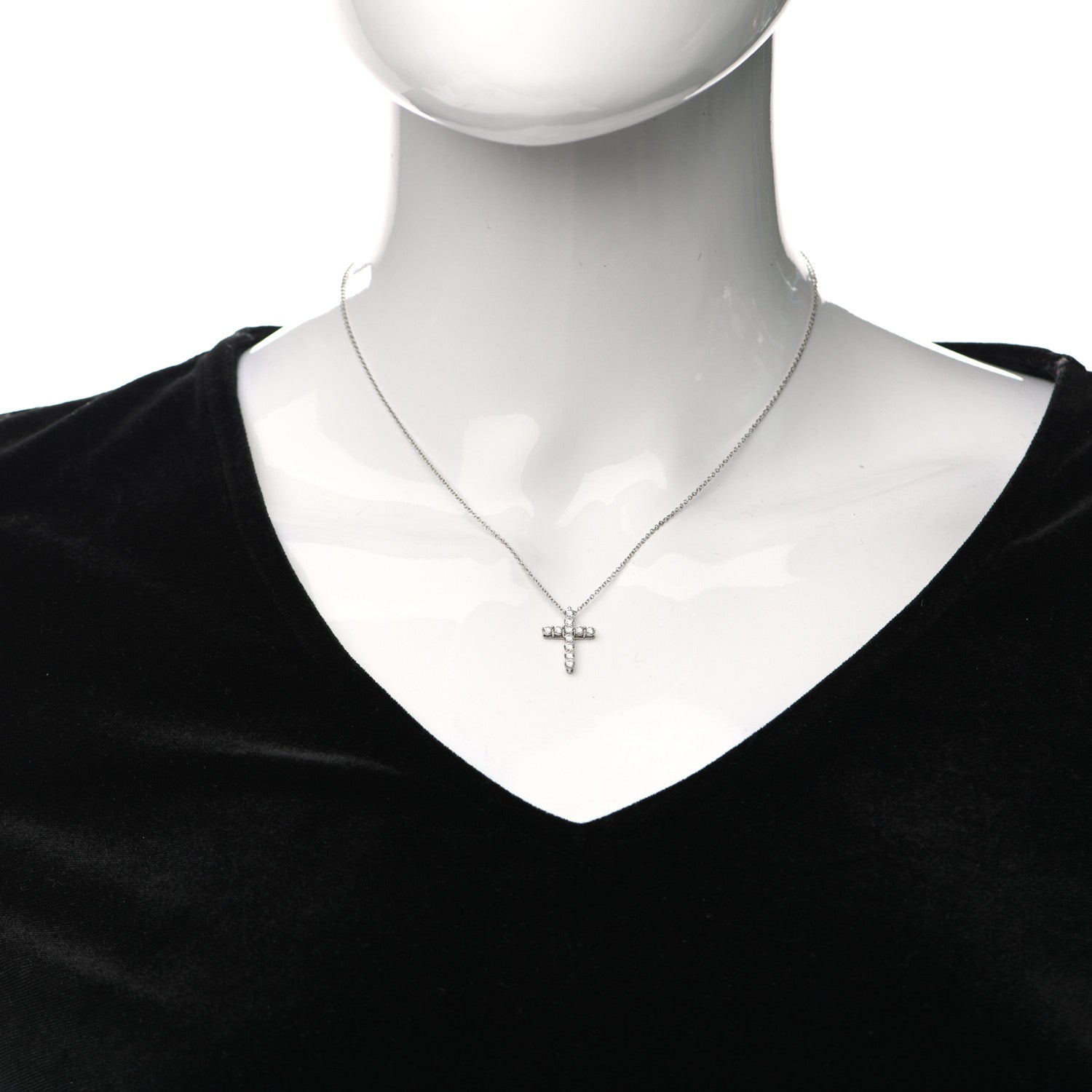 Tiffany Platinum Diamond Small Cross Pendant Necklace 2 of 5