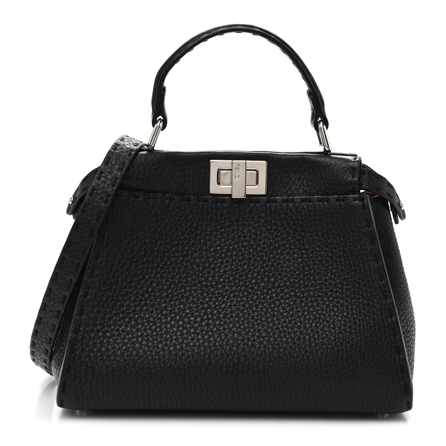Fendi Cuoio Romano Selleria Bi-Color Mini Peekaboo Iconic Satchel Black Mou 1 of 11