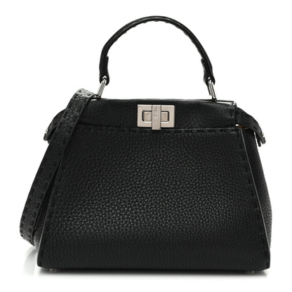 Fendi Cuoio Romano Selleria Bi-Color Mini Peekaboo Iconic Satchel Black Mou 1 of 11