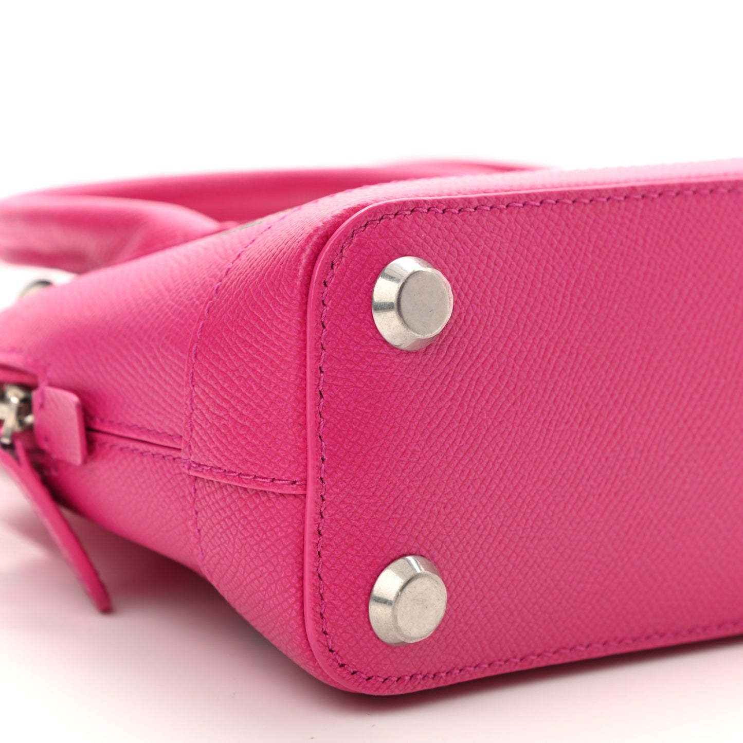 Signature Grained Calfskin Logo XXS Ville Top Handle Bag Fuchsia