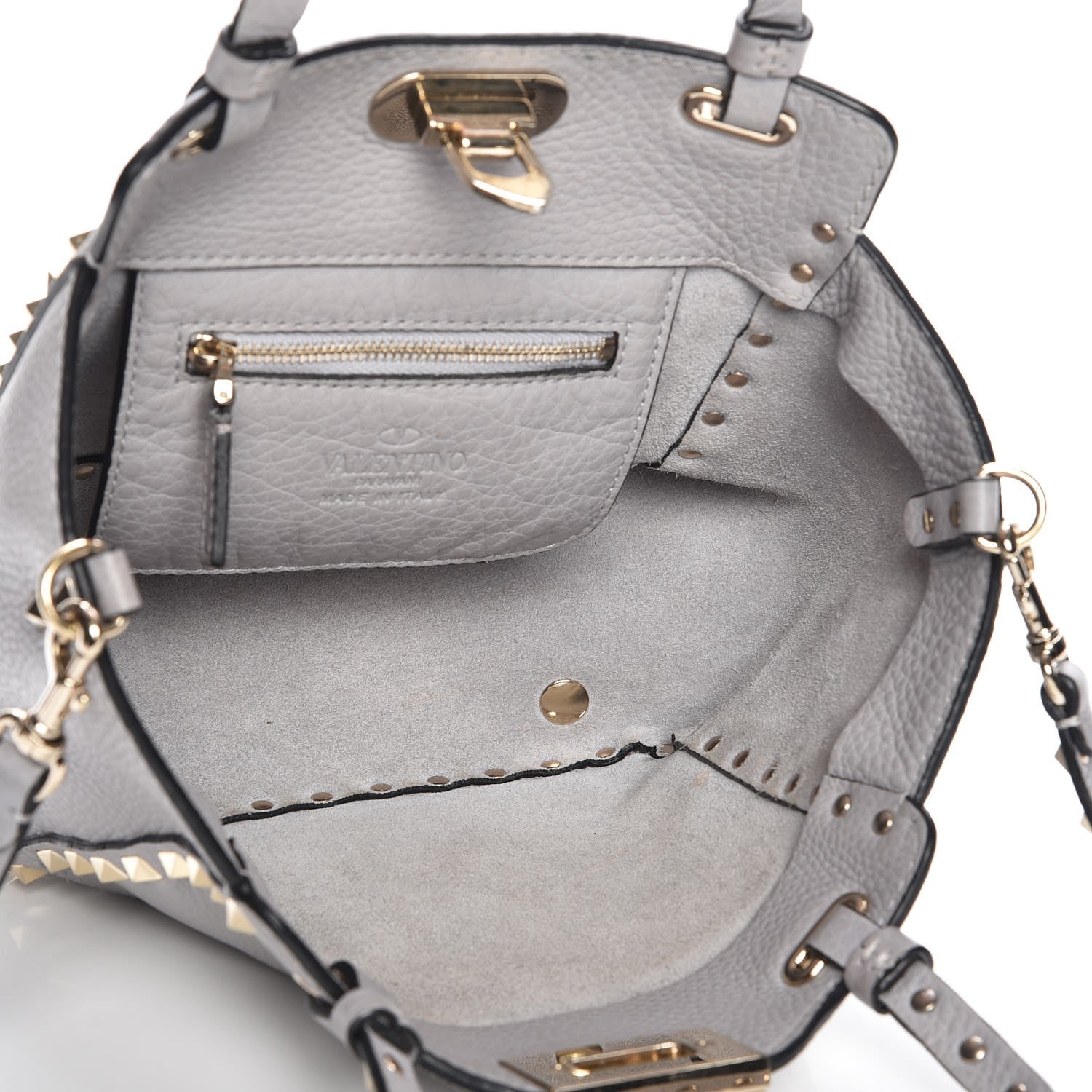 Valentino Garavani Grained Calfskin Mini Rockstud Tote Pastel Grey 6 of 8