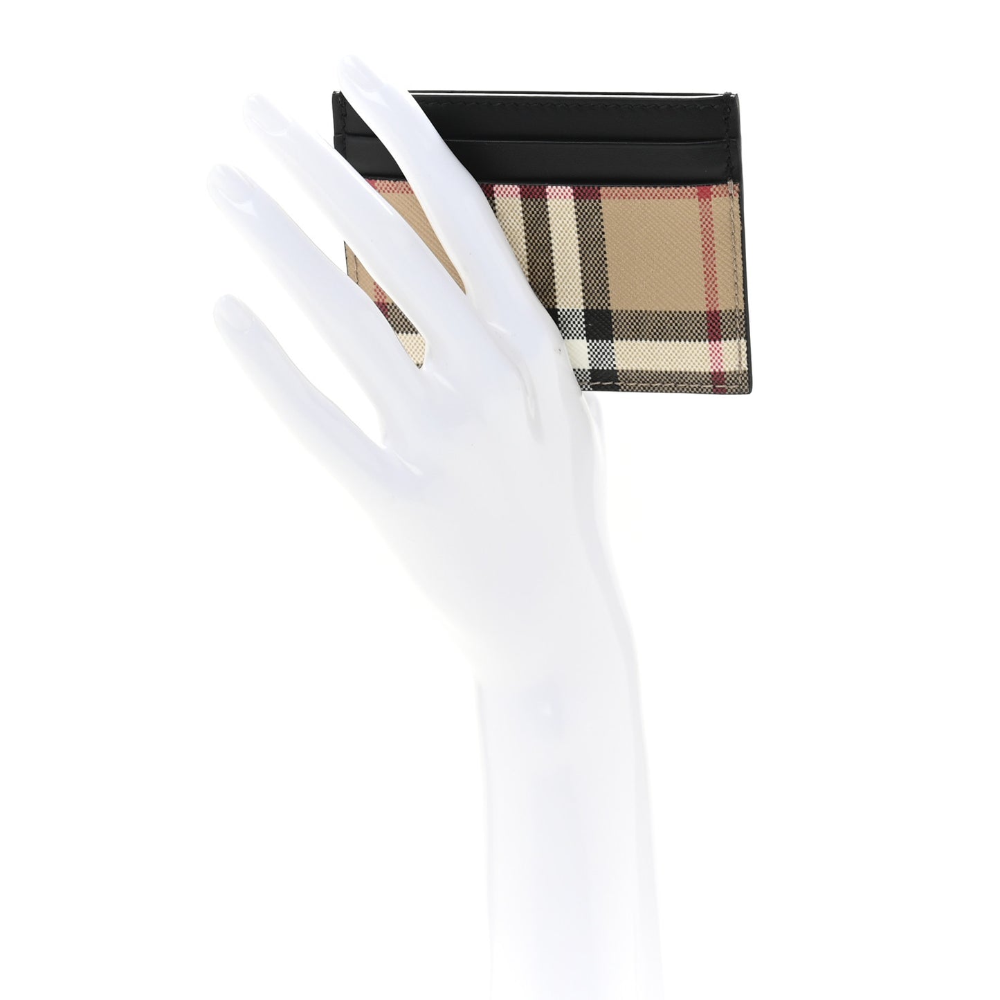 Smooth Calfskin Coated Canvas Vintage Check Sandon Card Case Beige Black