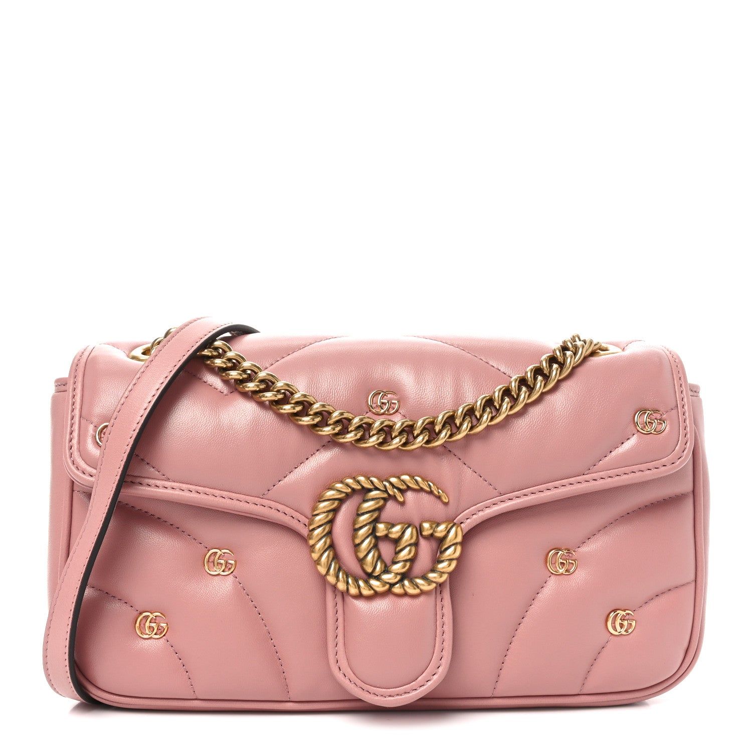Gucci Calfskin Matelasse Double G Studs Small Torchon GG Marmont Shoulder Bag Dusty Carmine Rose 1 of 10