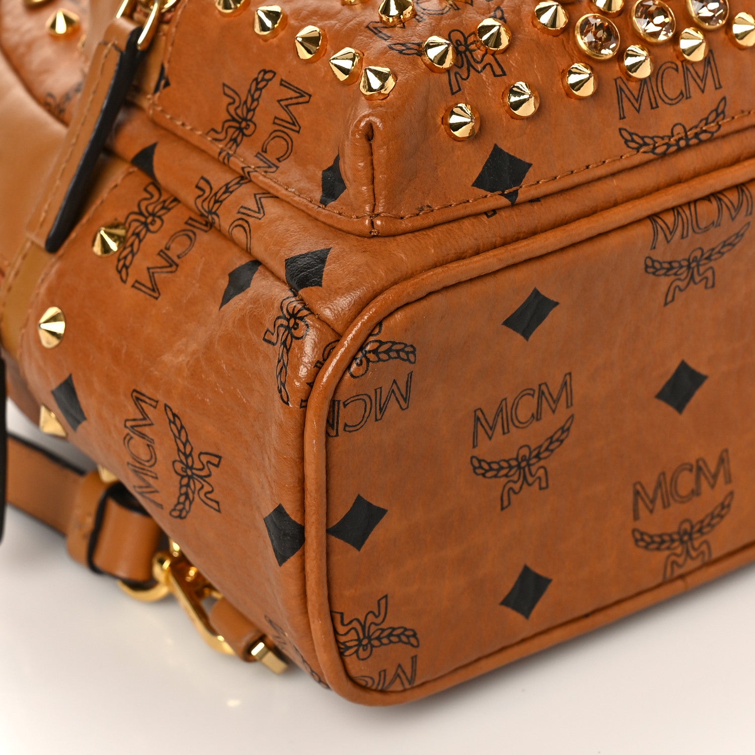 MCM Visetos Swarovski X-Mini Stark Diamond Backpack Cognac 1268267