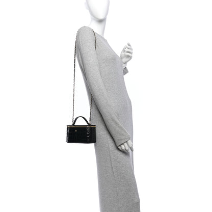 Chanel Calfskin Crocodile Embossed Crococo Small Top Handle Vanity Case With Chain Black 2 of 11