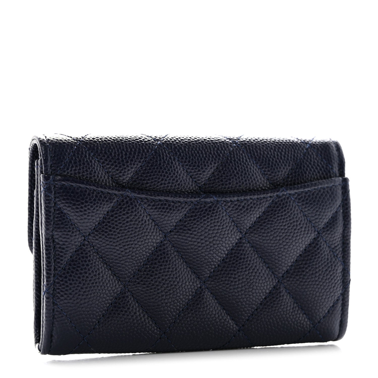 Chanel Caviar Quilted Flap Card Holder Wallet Navy Blue 3 of 9