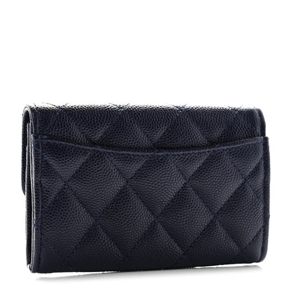 Chanel Caviar Quilted Flap Card Holder Wallet Navy Blue 3 of 9
