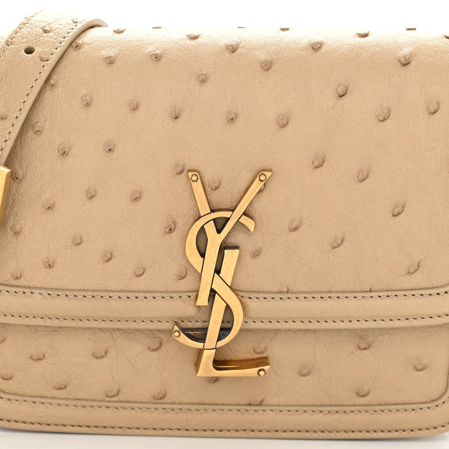 Ostrich Small Solferino Satchel Beige Gold