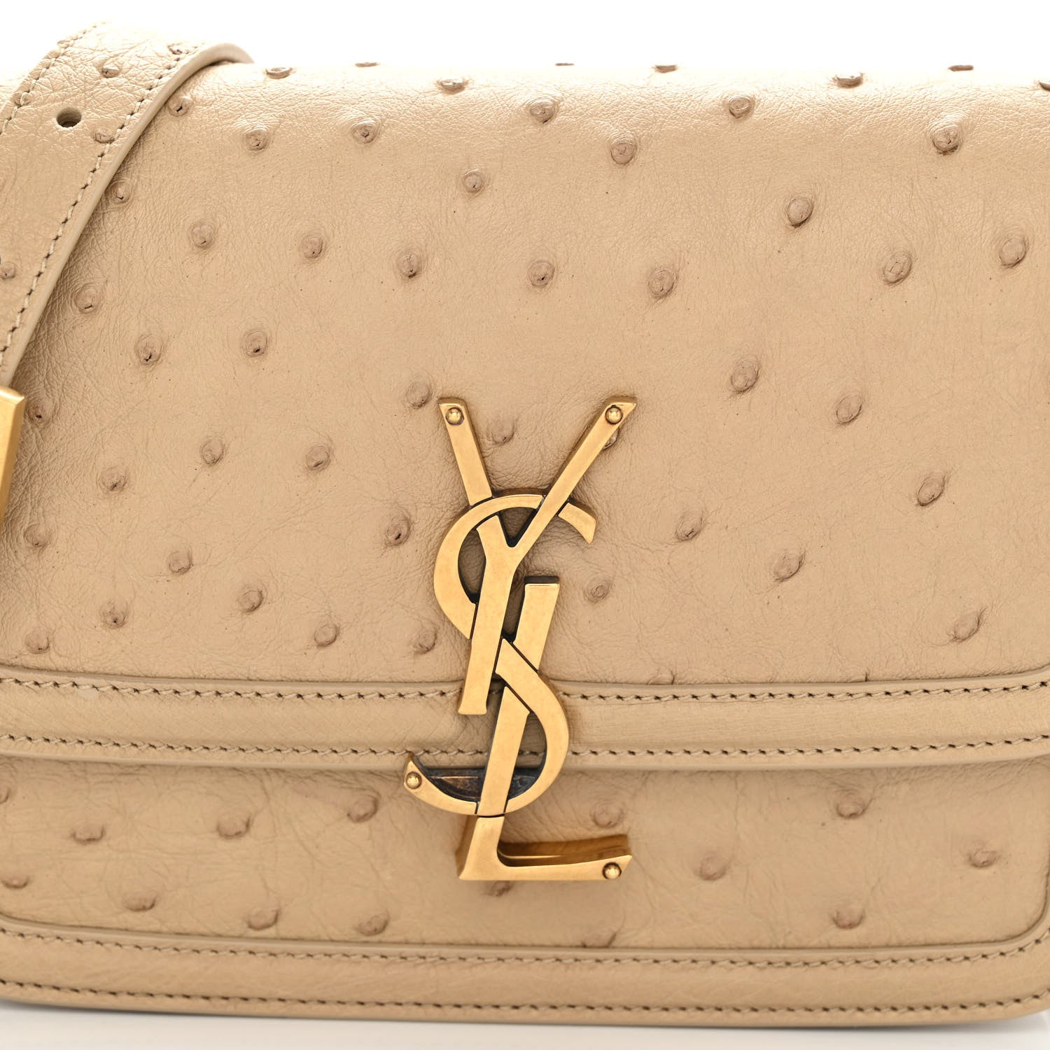Saint Laurent Ostrich Small Solferino Satchel Beige Gold 8 of 9