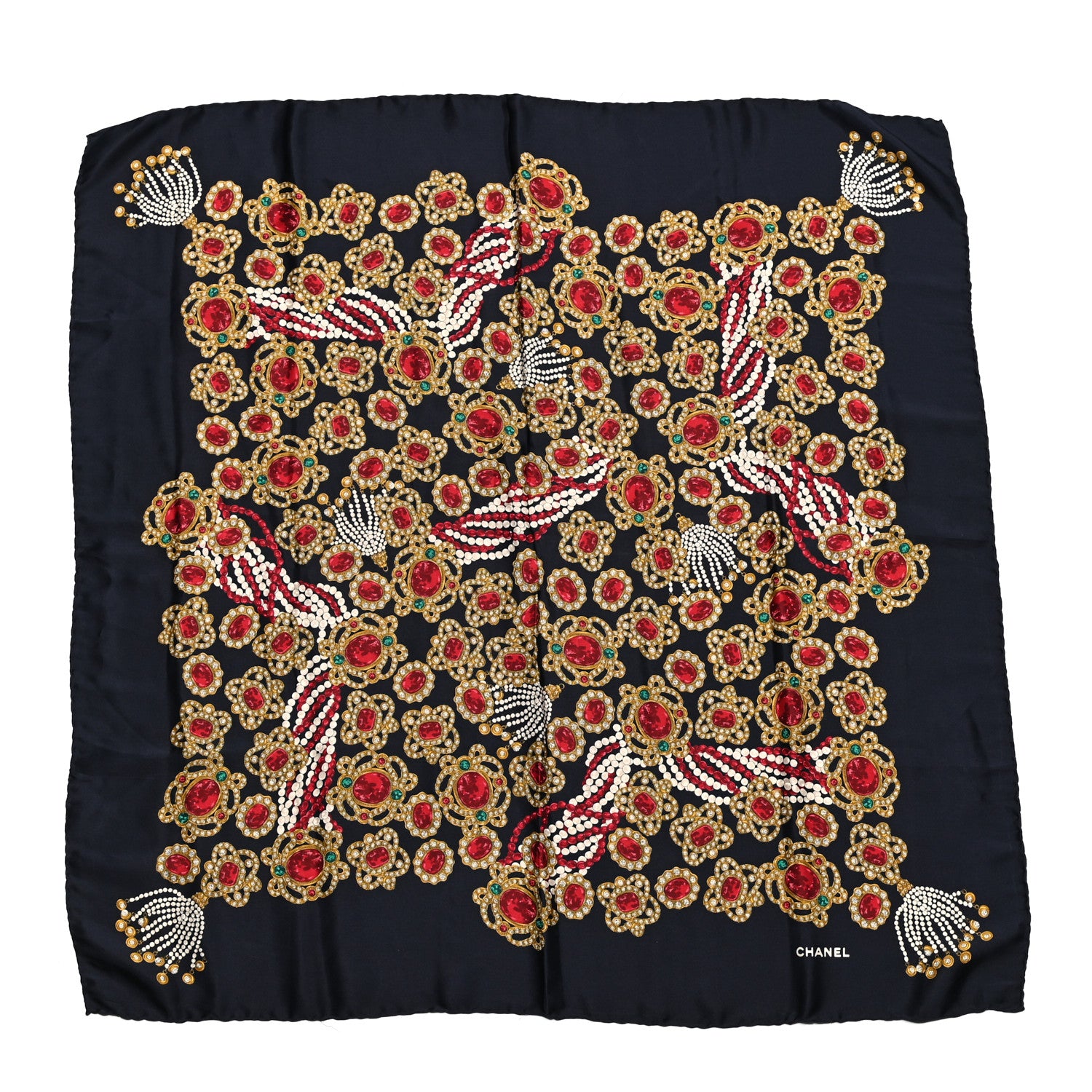 Chanel Silk Jewel Printed Square Scarf Black Multicolor 1 of 7