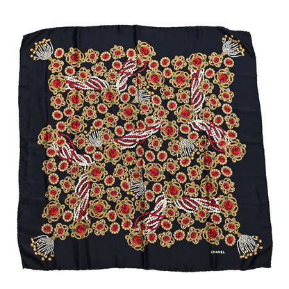 Chanel Silk Jewel Printed Square Scarf Black Multicolor 1 of 7