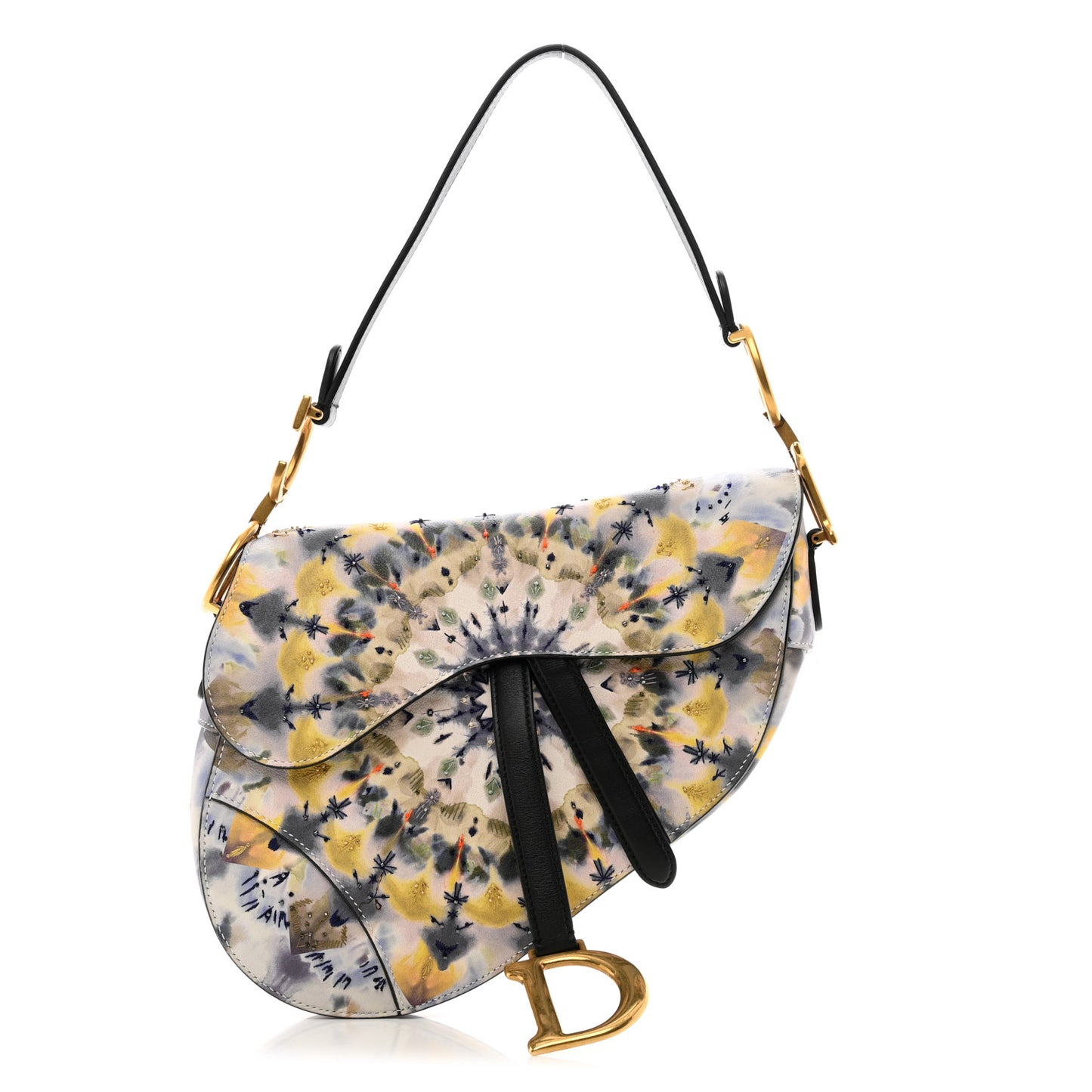 Calfskin Embroidered Kaleidiorscopic Saddle Bag Multicolor