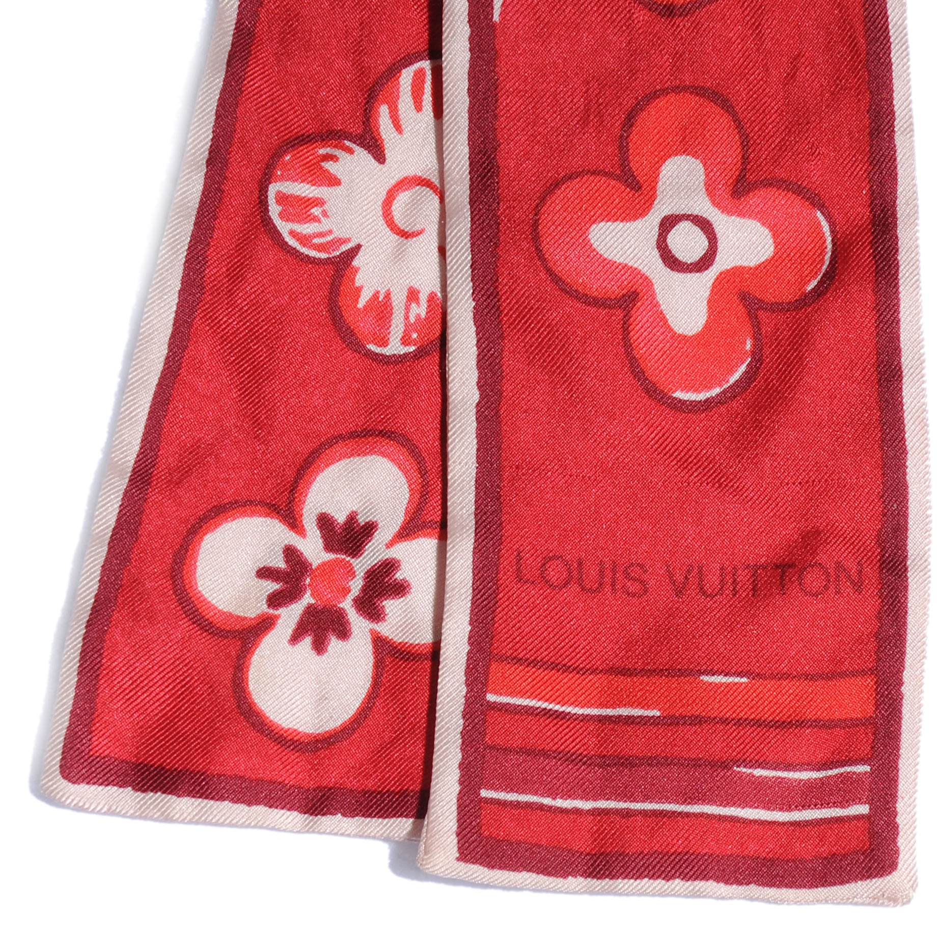 Louis Vuitton Silk Fleur de Porcelaine Bandeau Red 2 of 2