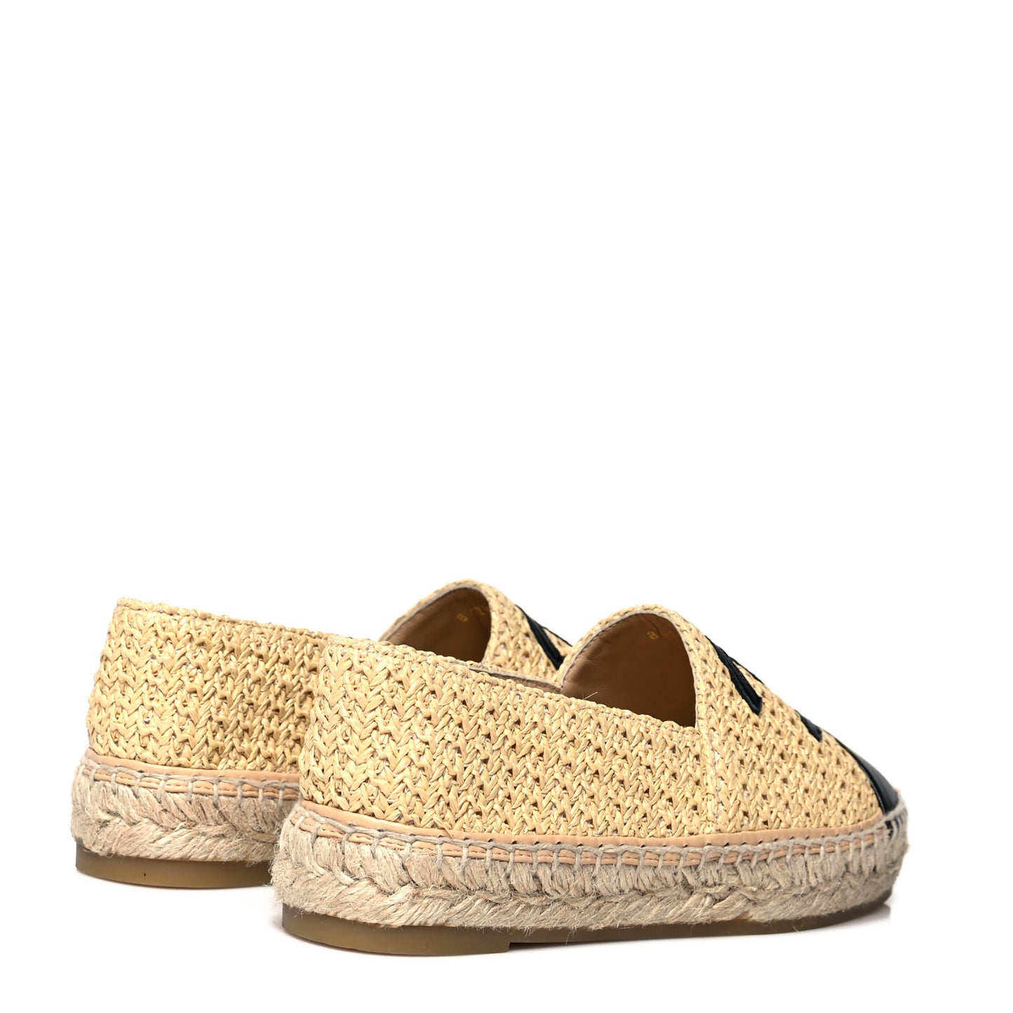 Braided Fabric Lambskin CC Espadrilles 36 Beige Black