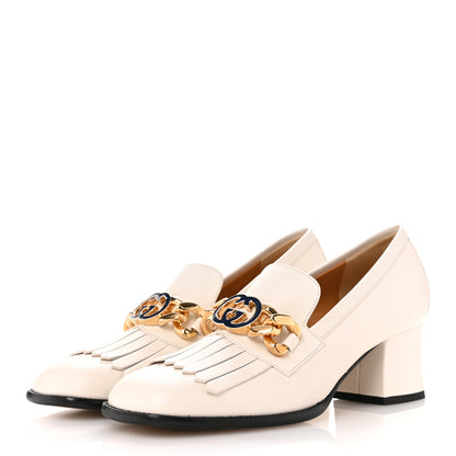 Gucci Malaga Kid Interlocking G Fringe 55mm Loafer Pumps 39 Mystic White 4 of 10