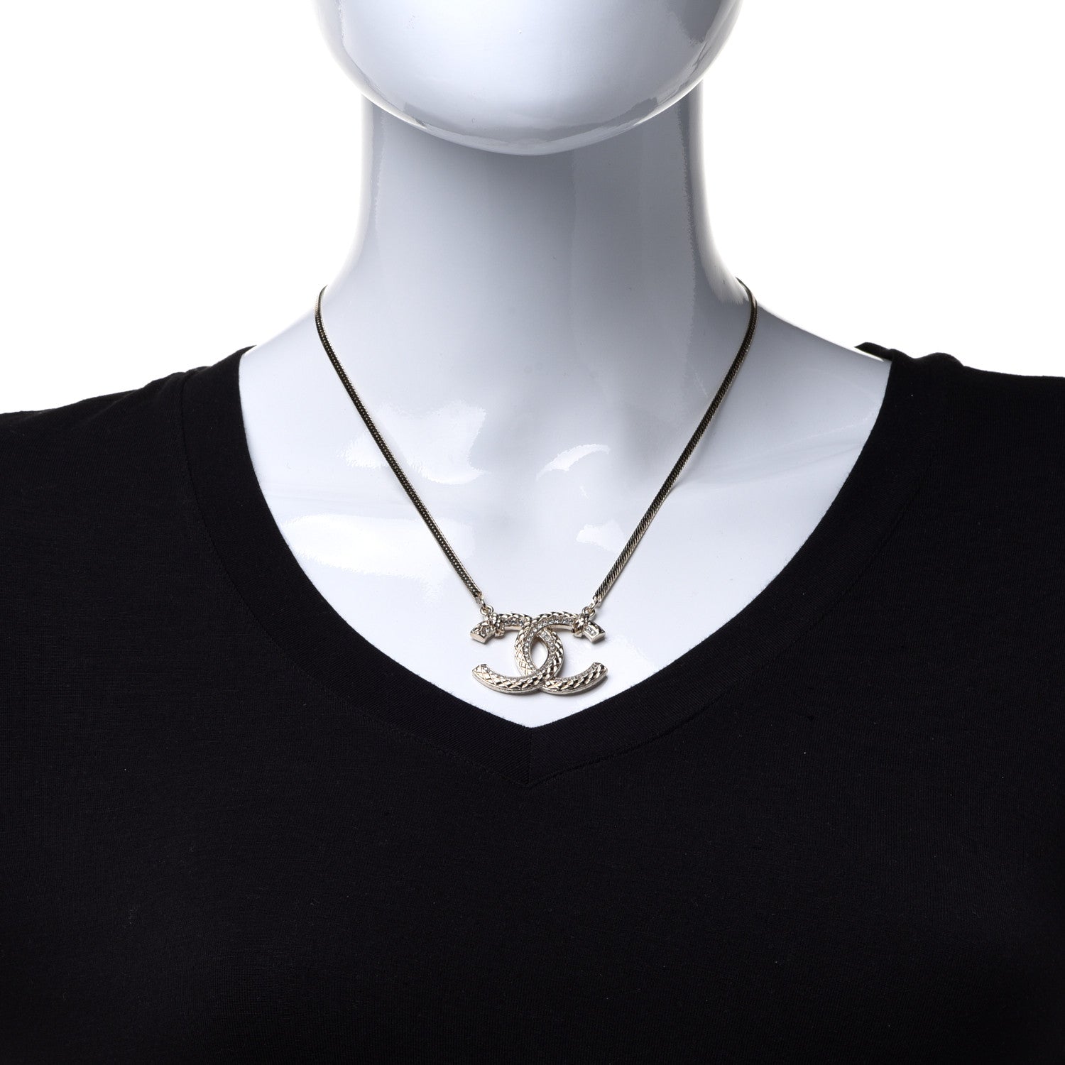 Chanel Crystal CC Chain Necklace Gold 2 of 6