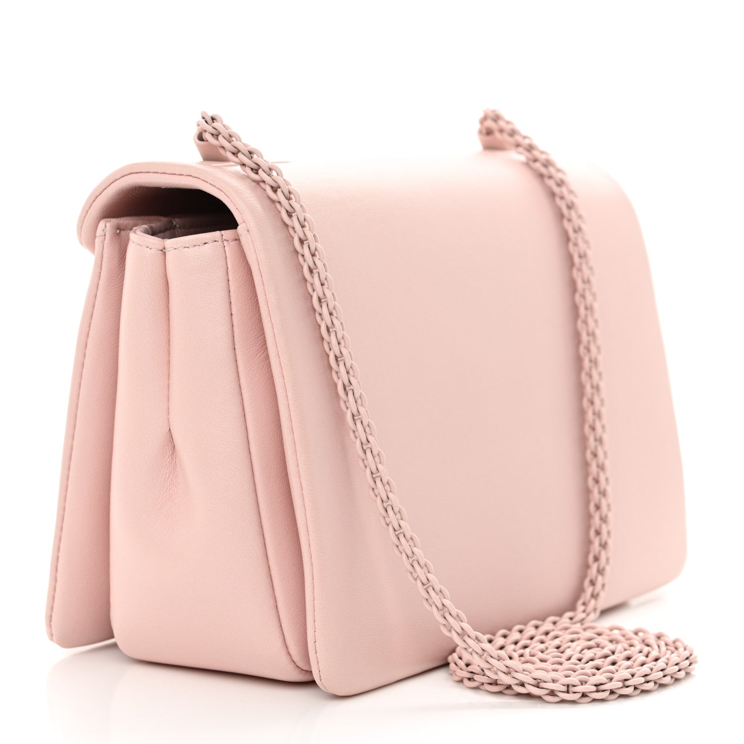 Valentino Garavani Nappa Lacquer Monochrome One Stud Chain Clutch Rose Quartz 3 of 11