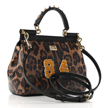 Dolce & Gabbana Dauphine Embellished Leopard Love Patch Medium Miss Sicily Satchel Brown Black 3 of 8