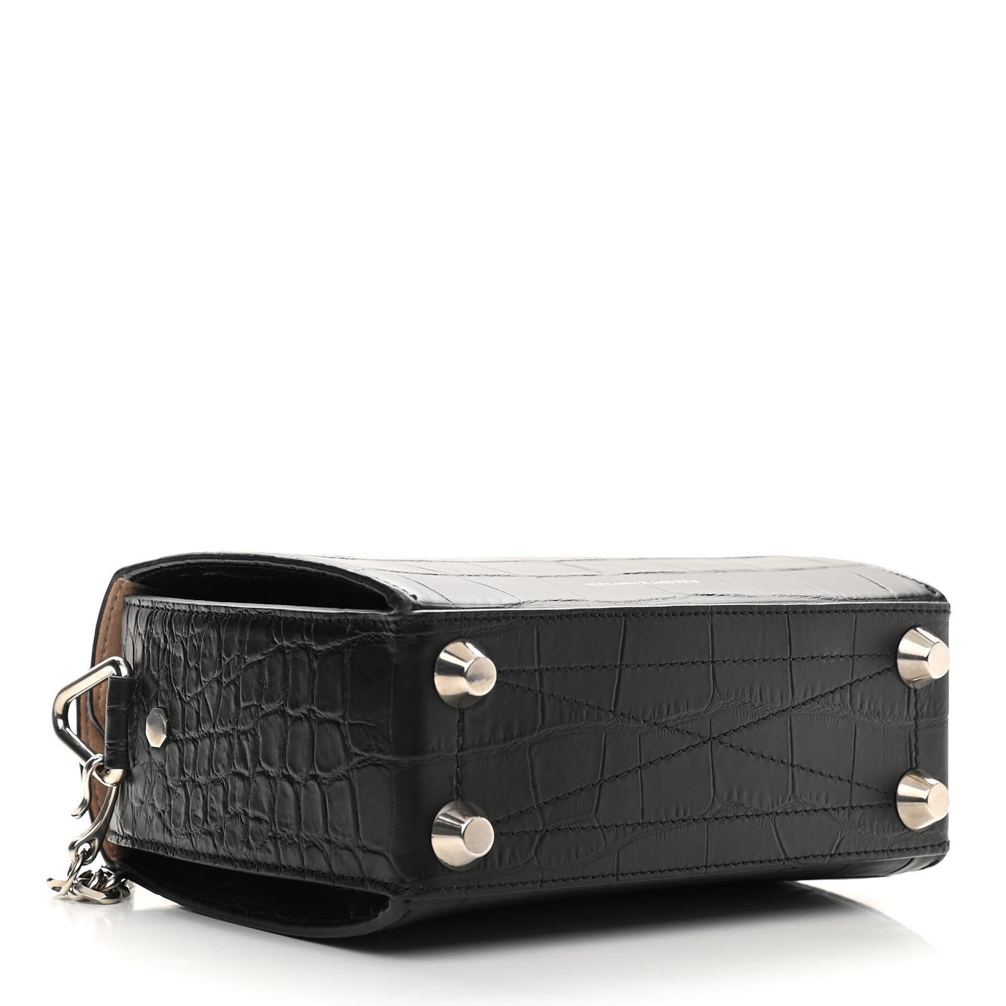 Calfskin Crocodile Embossed Box Shoulder Bag 19 Black