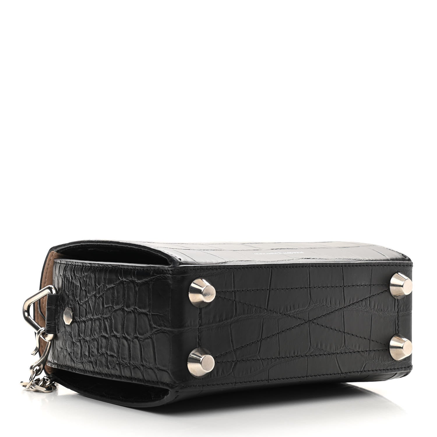 Alexander McQueen Calfskin Crocodile Embossed Box Shoulder Bag 19 Black 4 of 10