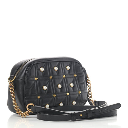 Gucci Calfskin Matelasse Studded Small Pearly GG Marmont Chain Shoulder Bag Black 2 of 4