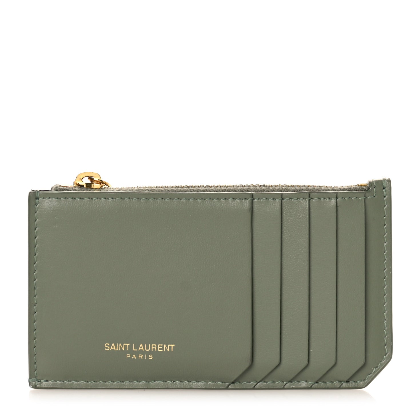 Calfskin 5 Fragments Zip Pouch Card Holder Light Sage