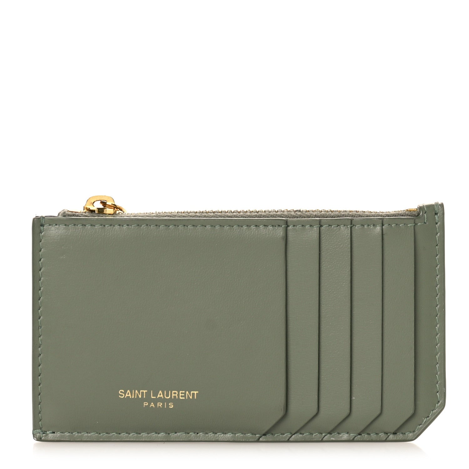 Saint Laurent Calfskin 5 Fragments Zip Pouch Card Holder Light Sage 1 of 9