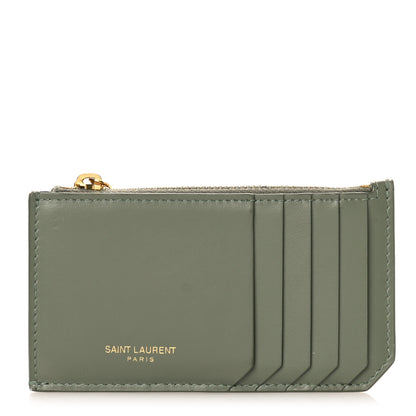 Saint Laurent Calfskin 5 Fragments Zip Pouch Card Holder Light Sage 1 of 9