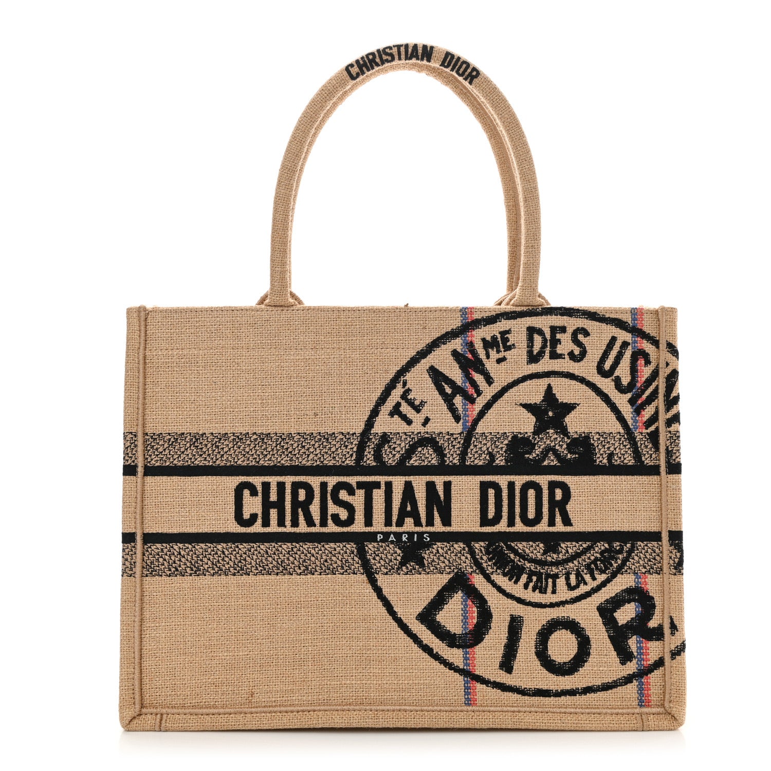 Christian Dior Canvas Jute Embroidered Medium Book Tote Black Beige 1 of 13
