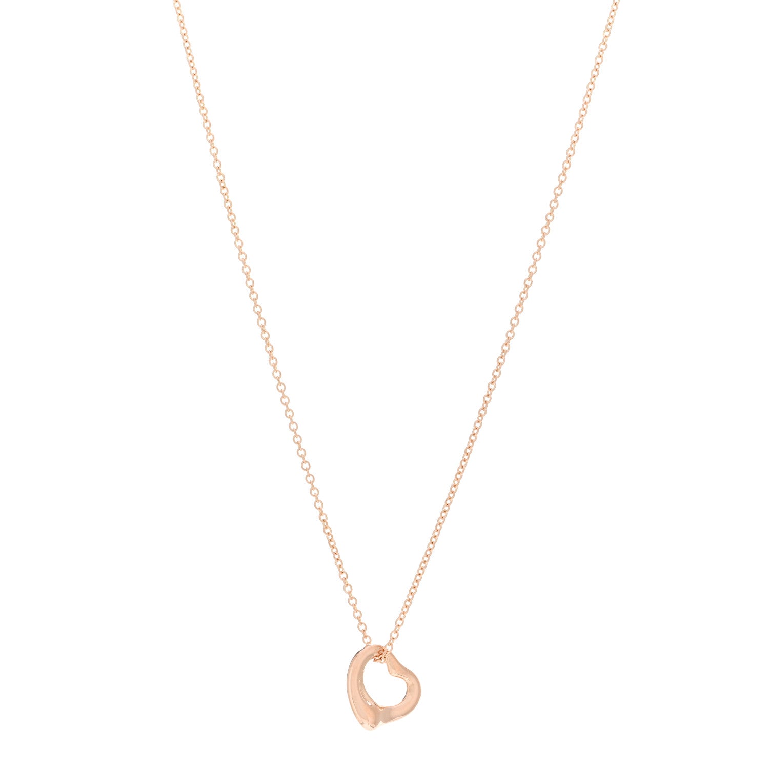 Tiffany 18K Rose Gold 11mm Elsa Peretti Open Heart Pendant Necklace 1 of 4