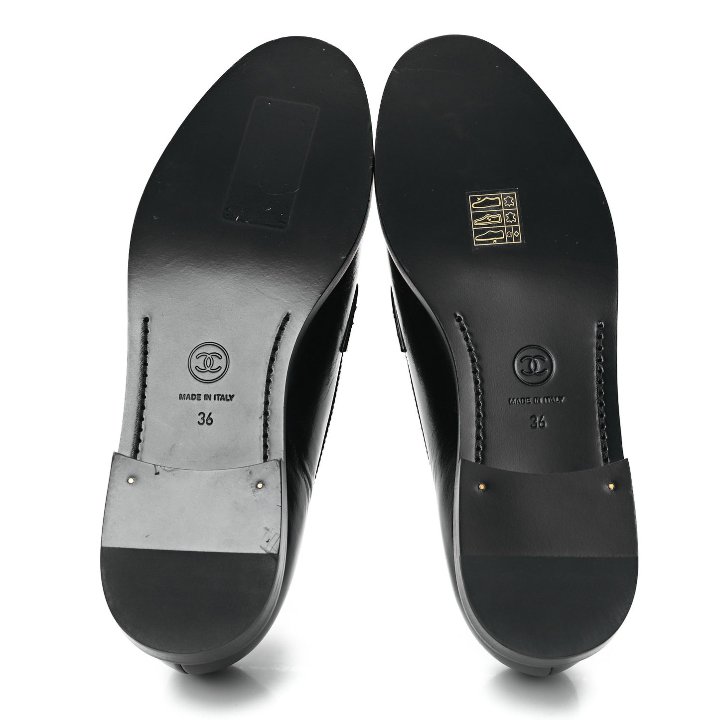 Shiny Calfskin CC Moccasin Loafers 36 Black