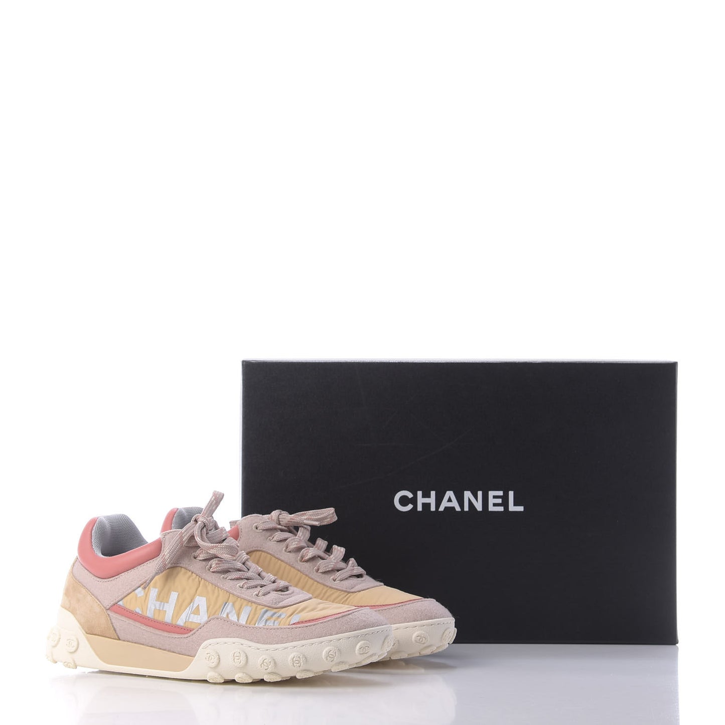 Nylon Calfskin Suede Womens CC Sneakers 38 Beige Pink