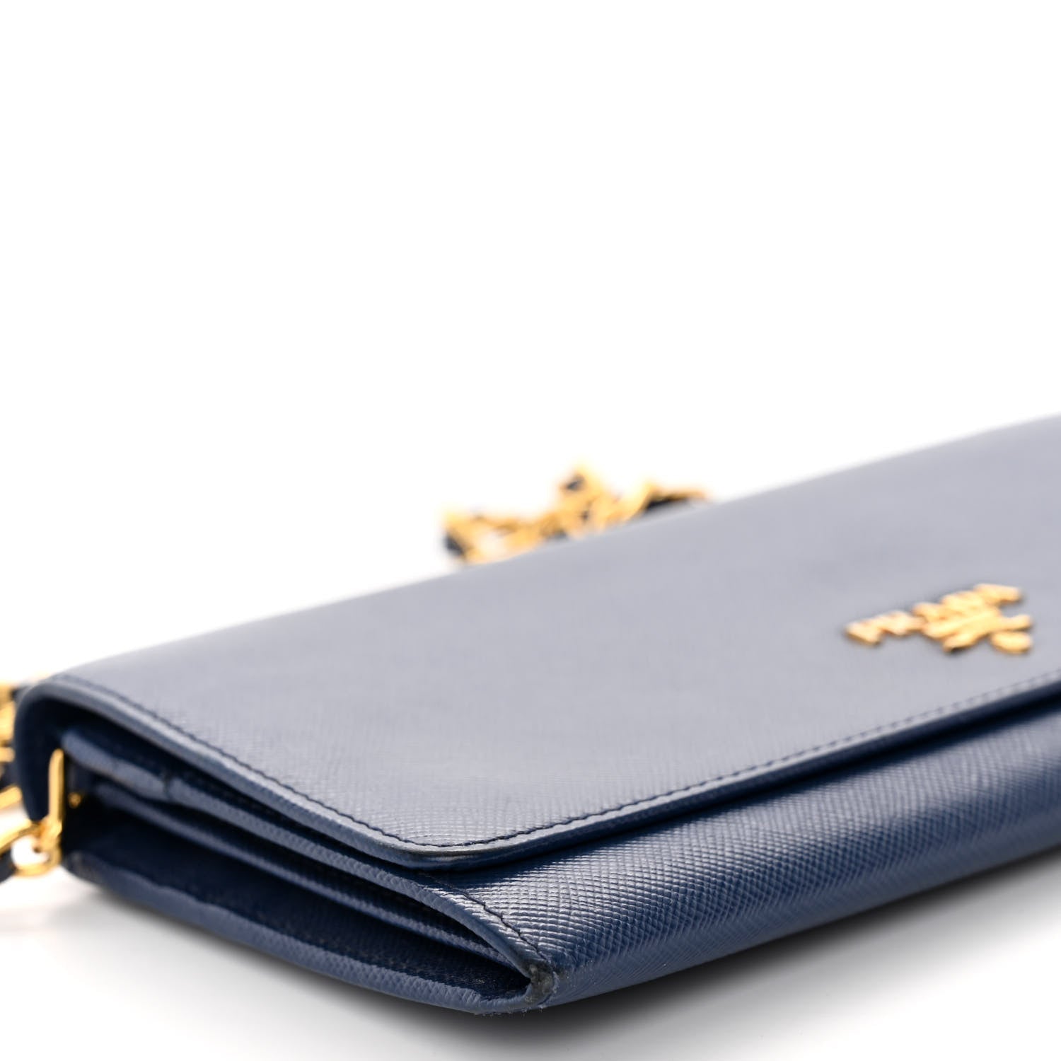 Prada Saffiano Metal Oro Chain Wallet Bleuette 7 of 9