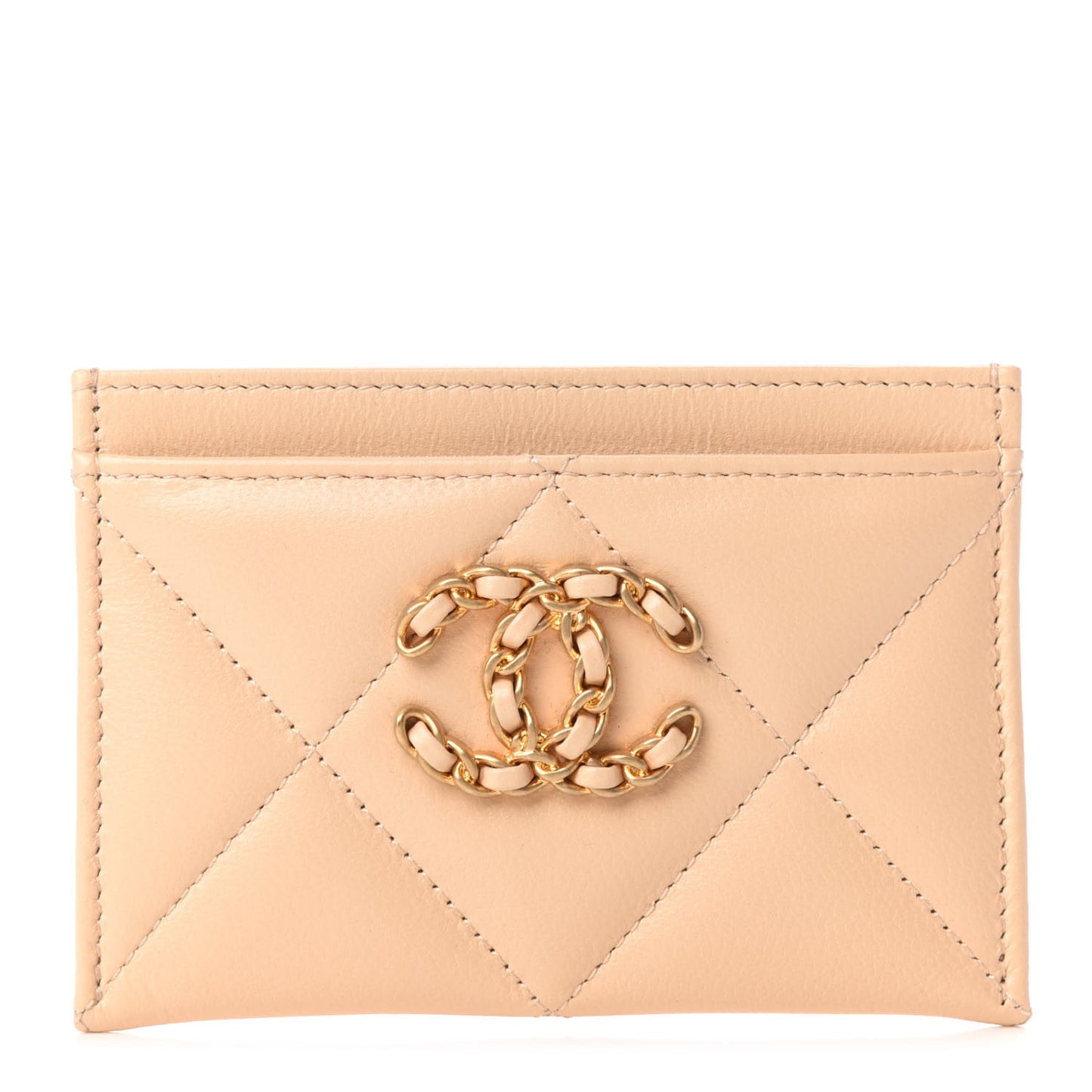 Shiny Goatskin Quilted 19 Card Holder Beige